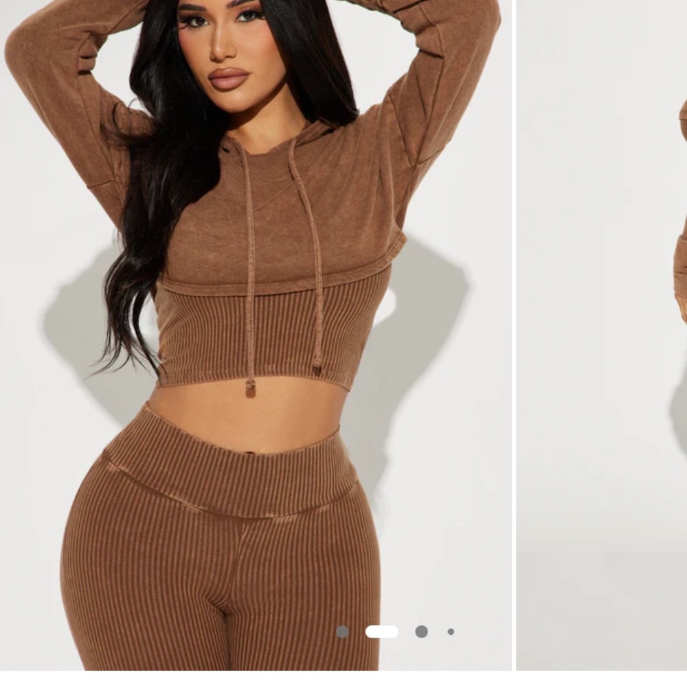 Fashion Nova Green Ribbed Pants & Hoodie Set